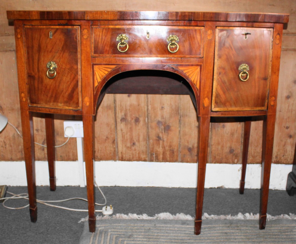 George III small, figured mahogany & inlaid bow fronted sideboard View II
