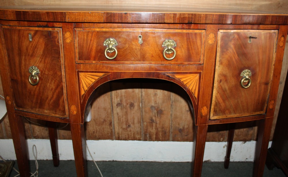 George III small, figured mahogany & inlaid bow fronted sideboard View III