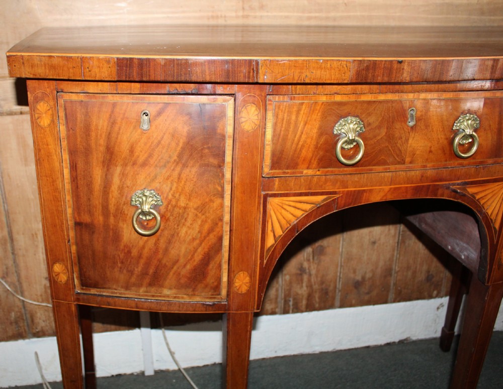 George III small, figured mahogany & inlaid bow fronted sideboard View IV