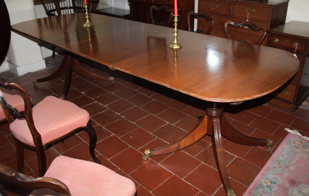 Large solid mahogany twin pillar dining table