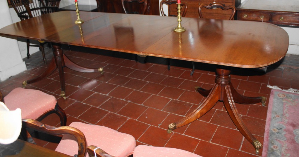 Large solid mahogany twin pillar dining table View II