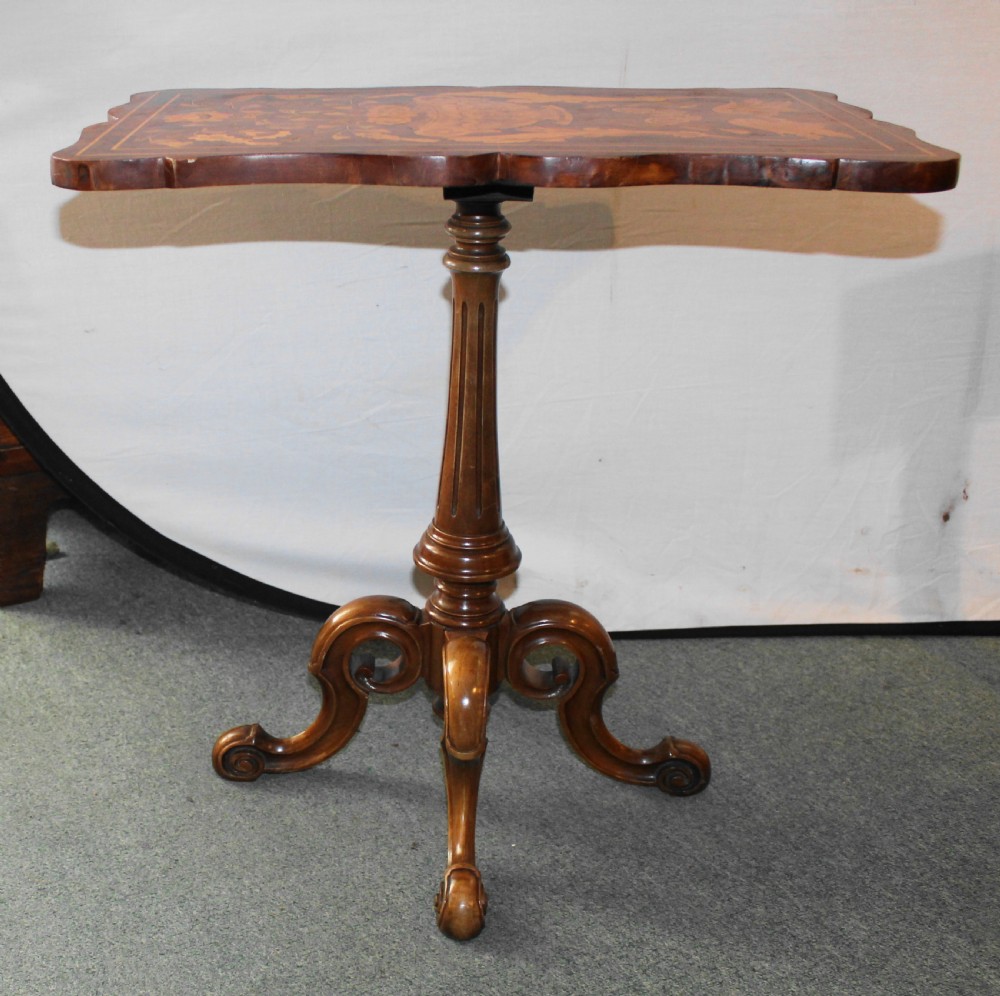 Victorian walnut and marquetry inlaid occasional table  View II