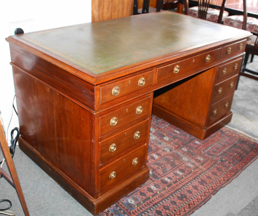 Large Victorian mahogany pedestal desk View II