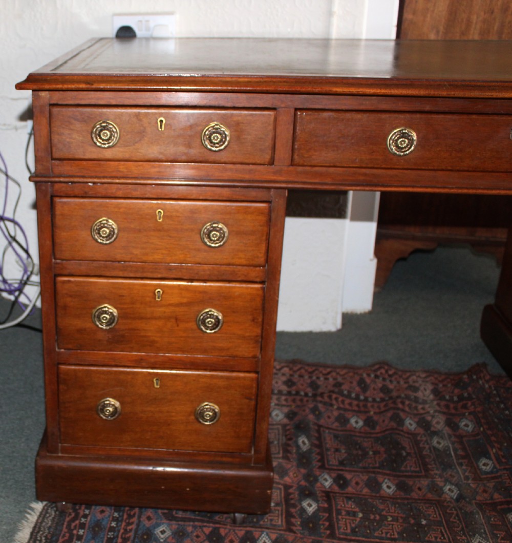 Large Victorian mahogany pedestal desk View IX