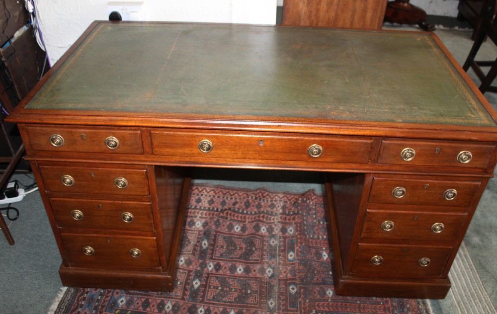 Large Victorian mahogany pedestal desk View XII
