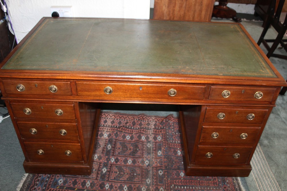 Large Victorian mahogany pedestal desk View XIII