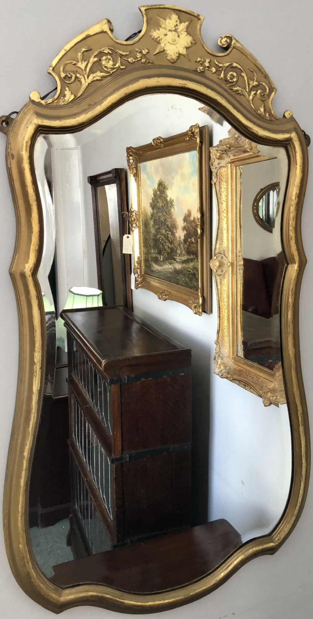 19th century gilt wood Cartouche shape wall mirror. 