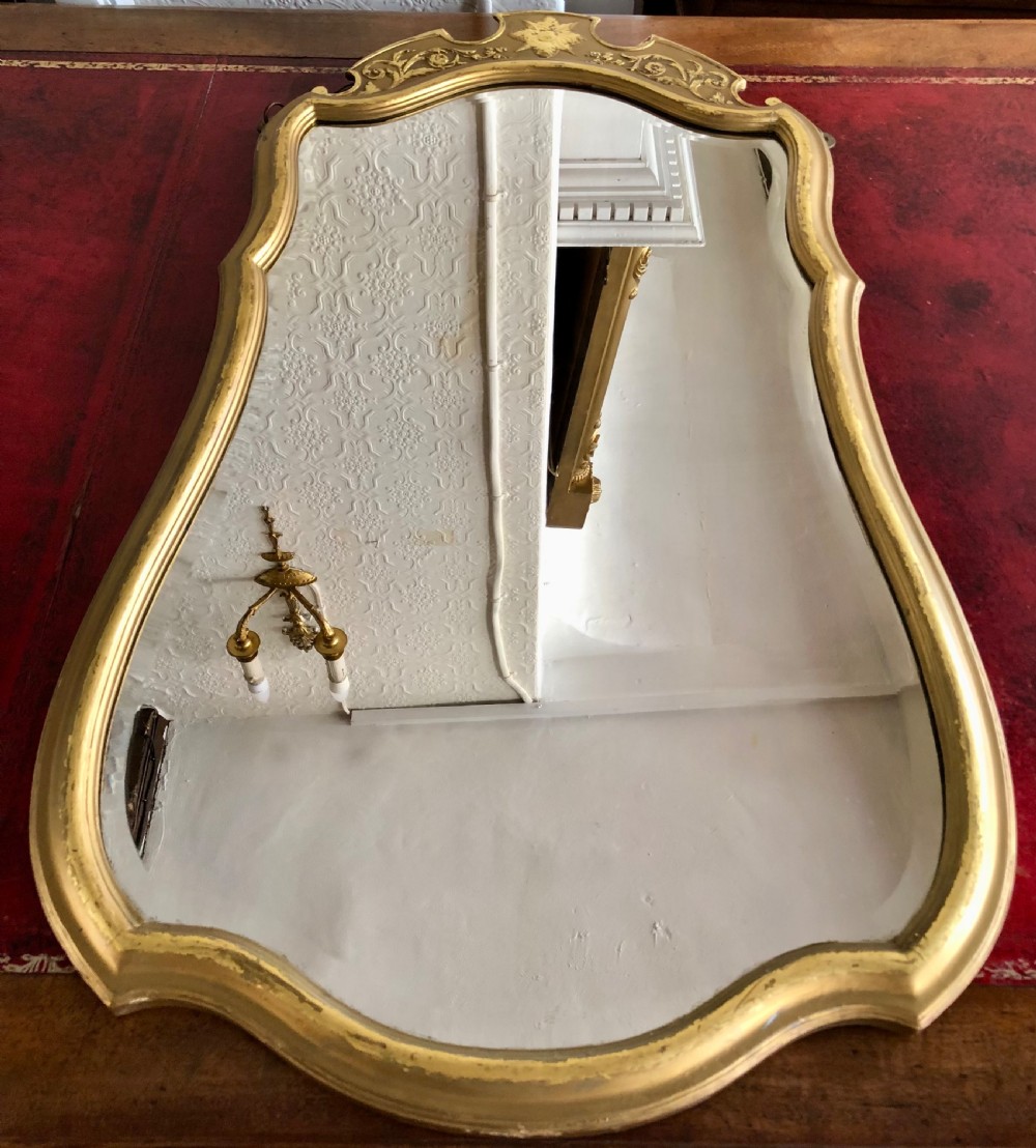 19th century gilt wood Cartouche shape wall mirror.  View III