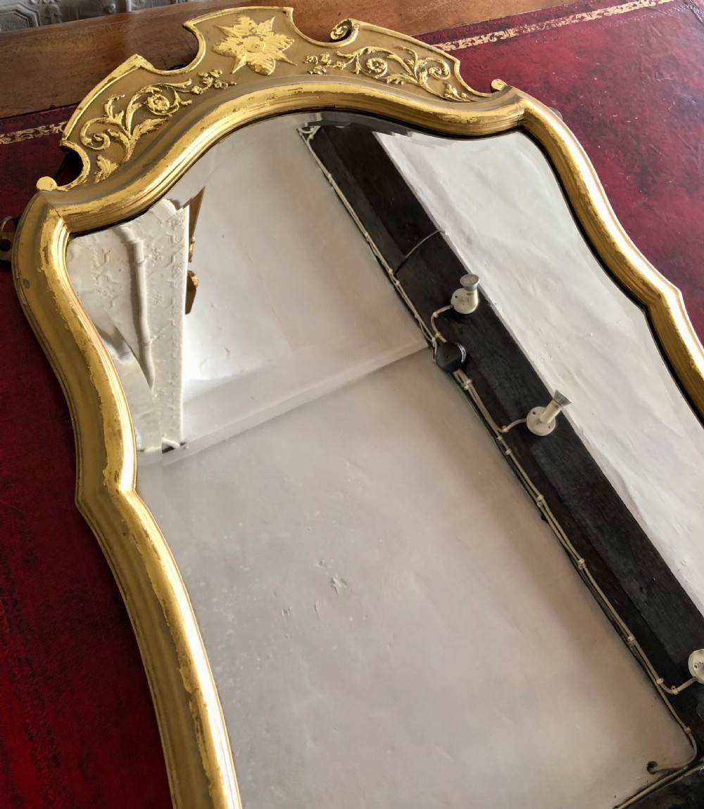 19th century gilt wood Cartouche shape wall mirror.  View IV