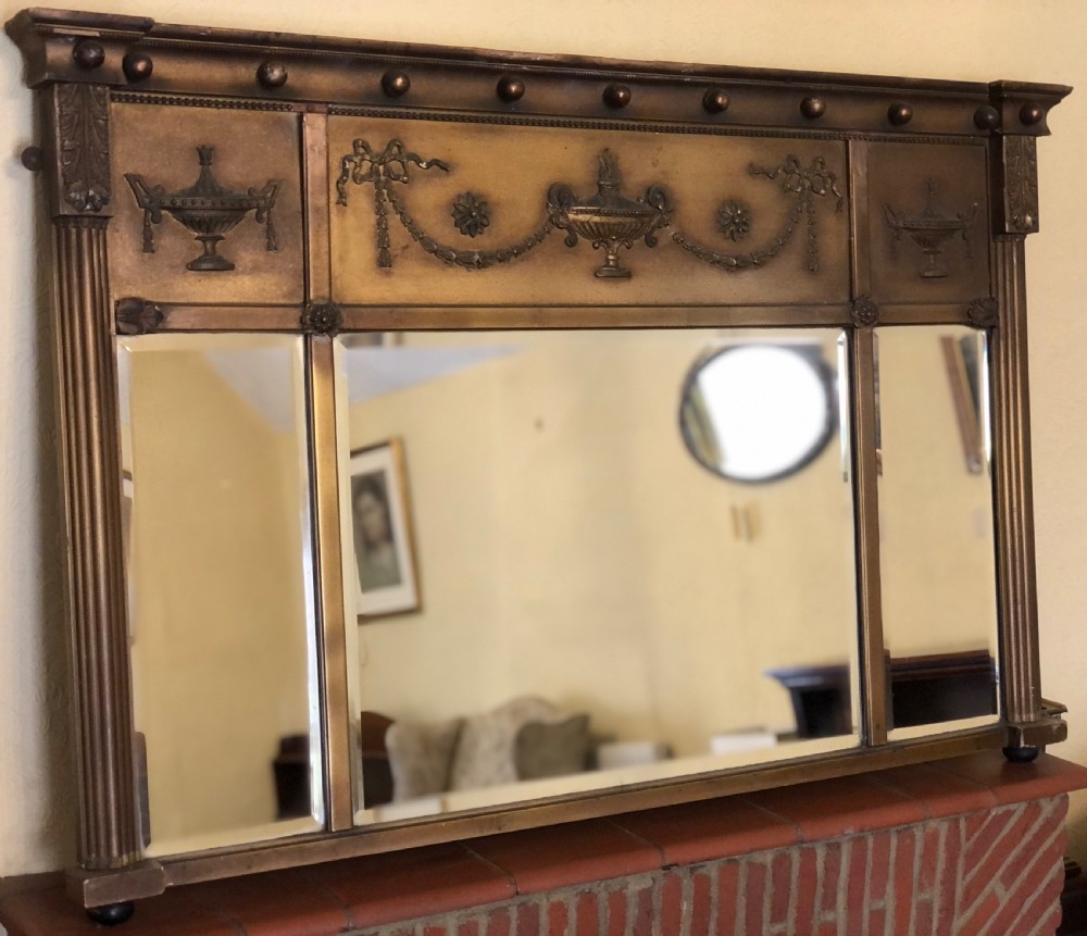 Regency design triple plated overmantel mirror 