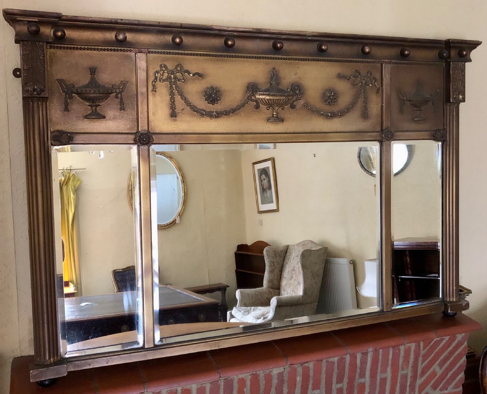 Regency design triple plated overmantel mirror  View II