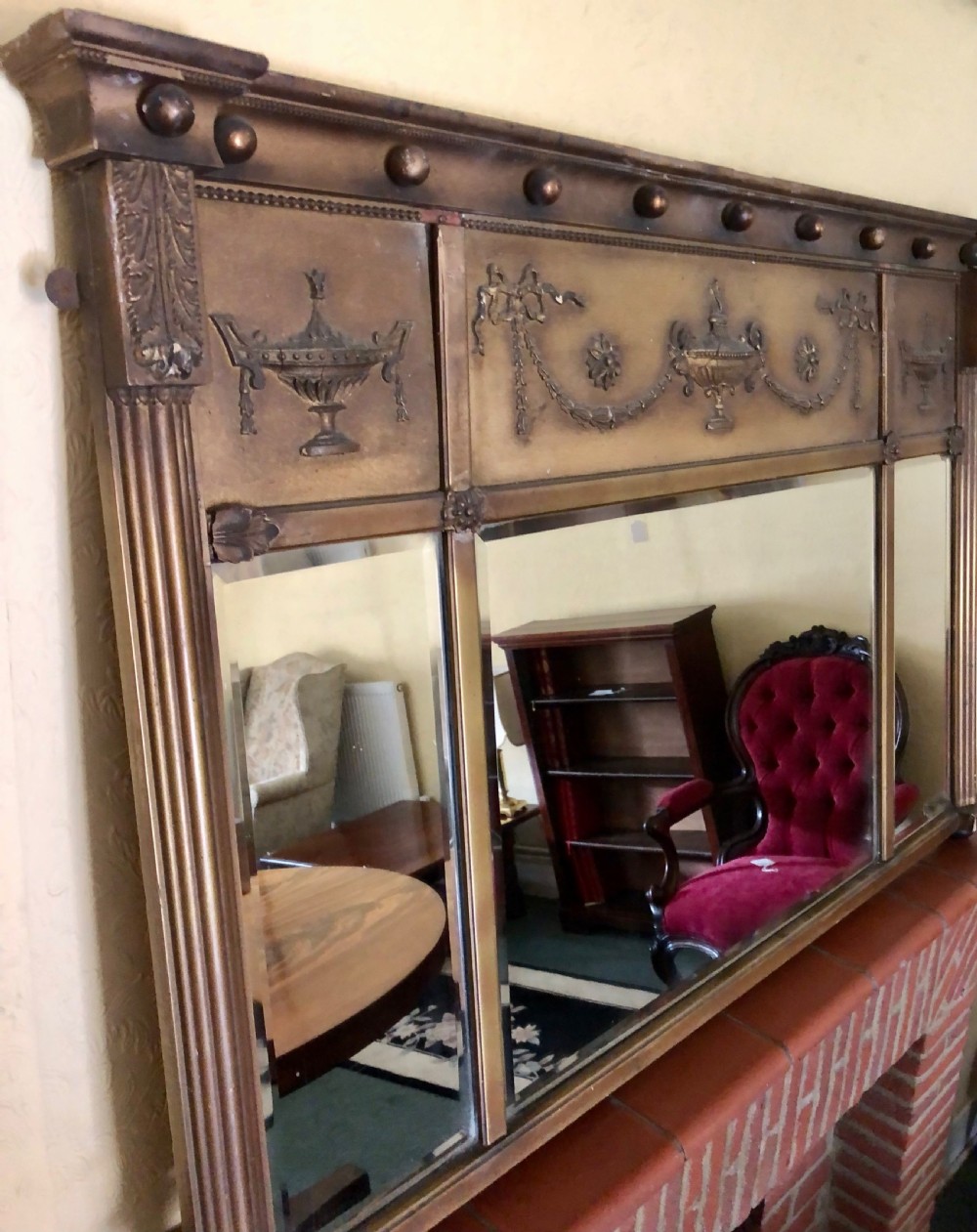 Regency design triple plated overmantel mirror  View V