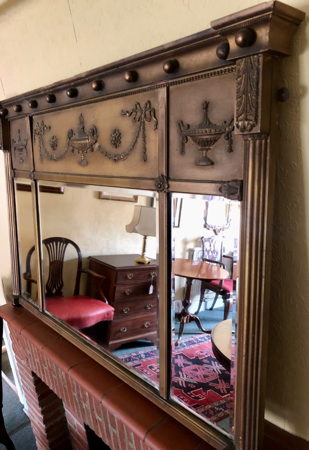 Regency design triple plated overmantel mirror  View VI