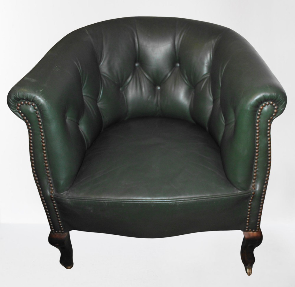 Edwardian mahogany leather upholstered tub armchair