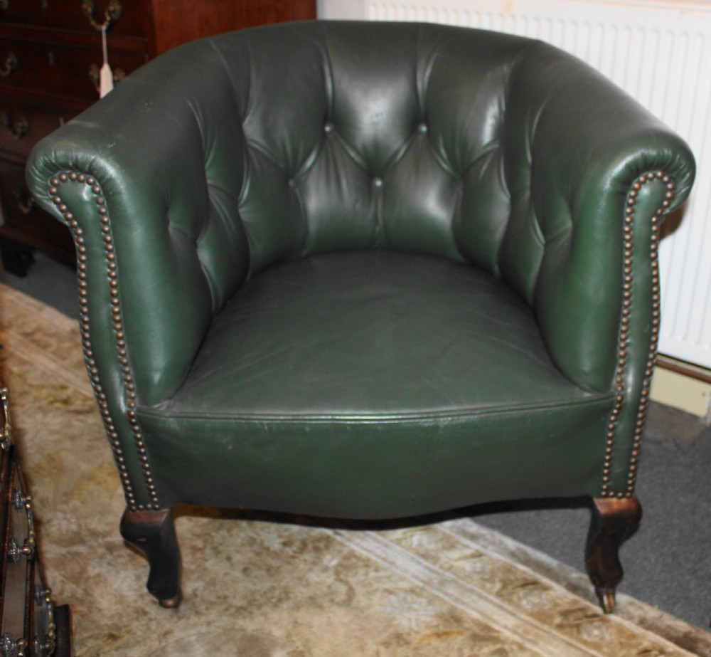 Edwardian mahogany leather upholstered tub armchair View III
