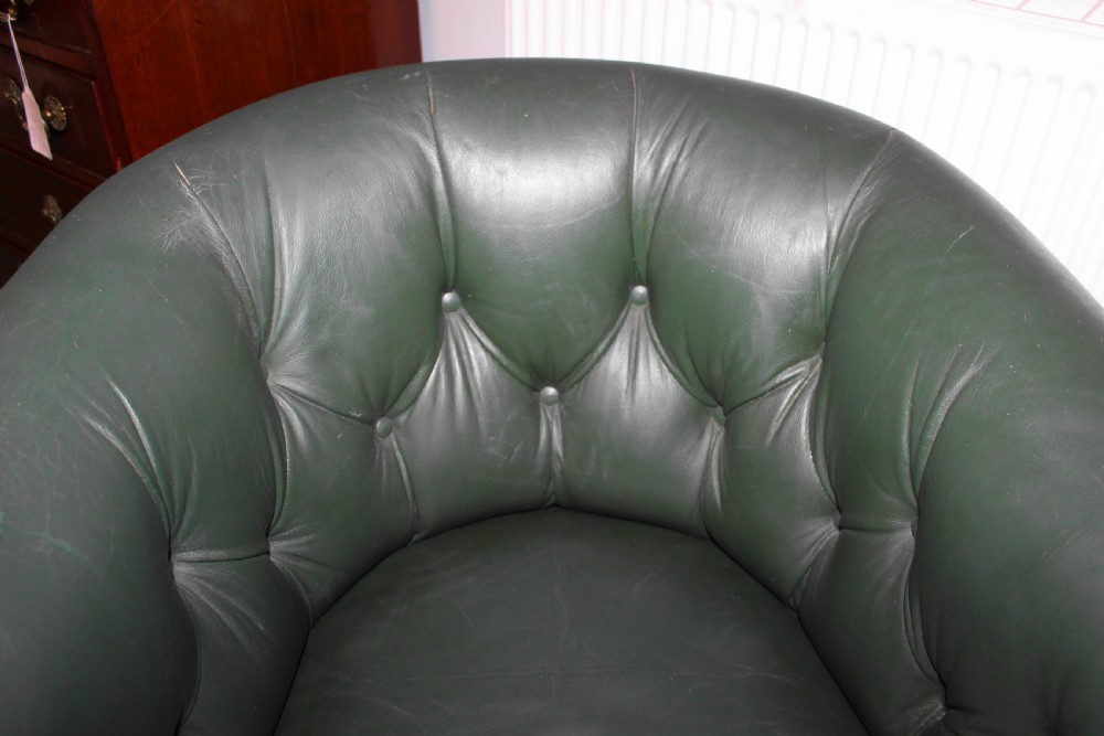 Edwardian mahogany leather upholstered tub armchair View IV