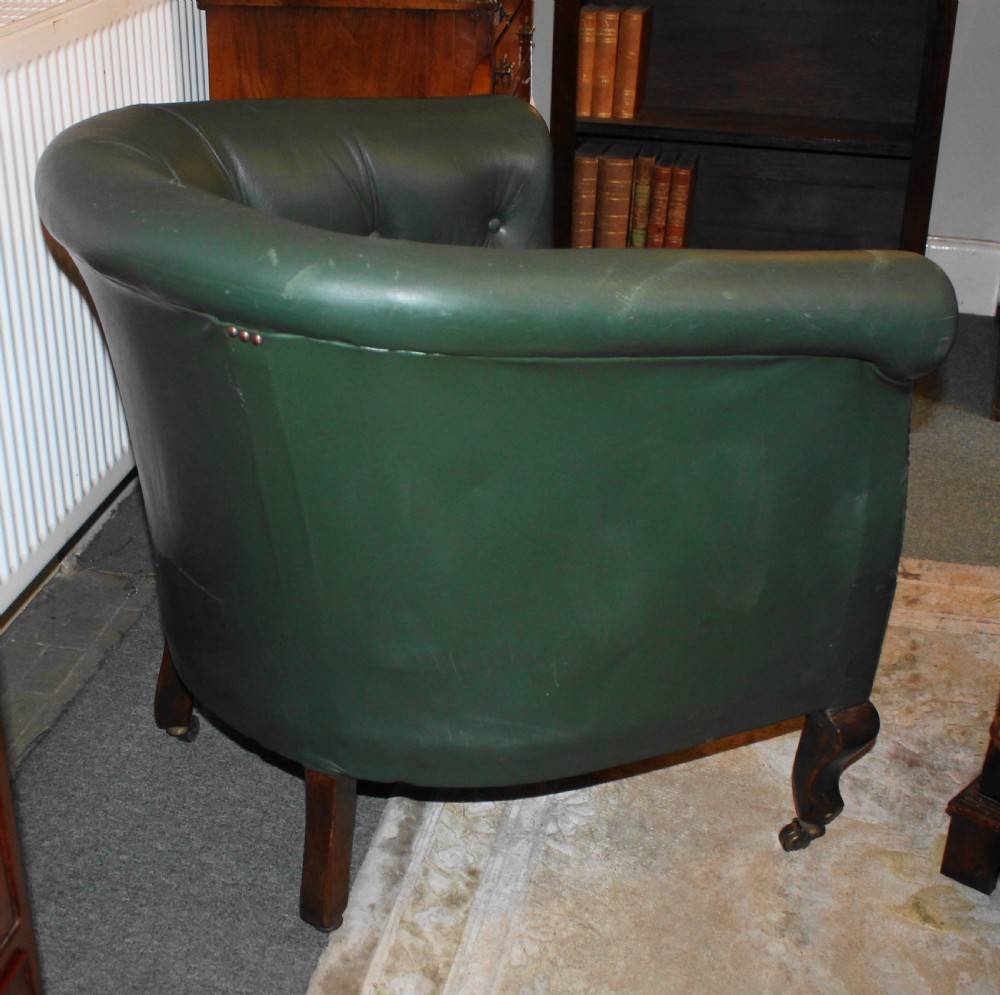 Edwardian mahogany leather upholstered tub armchair View V
