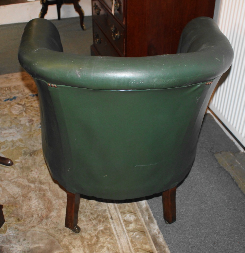 Edwardian mahogany leather upholstered tub armchair View VII