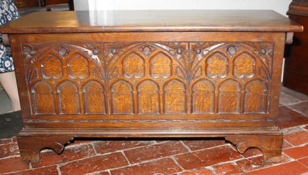 Early 20th century small carved oak coffer View II