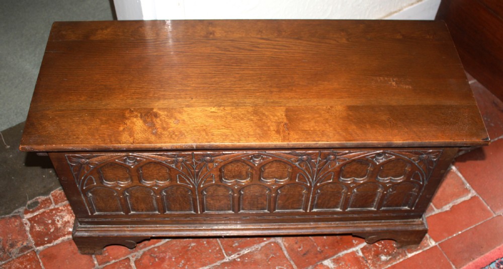 Early 20th century small carved oak coffer View III
