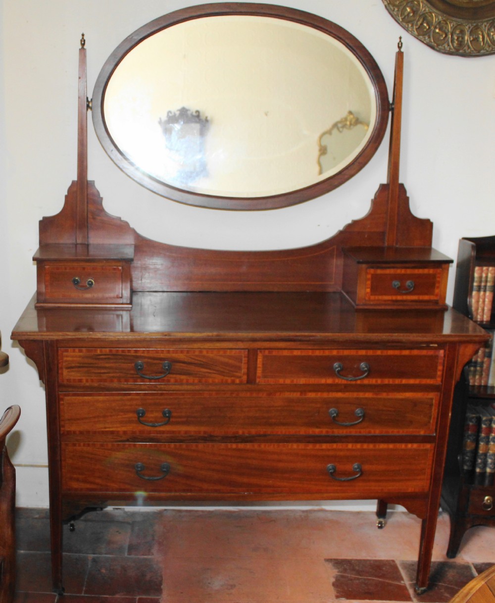 Edwardian mahogany and satinwood inlaid dressing table View II