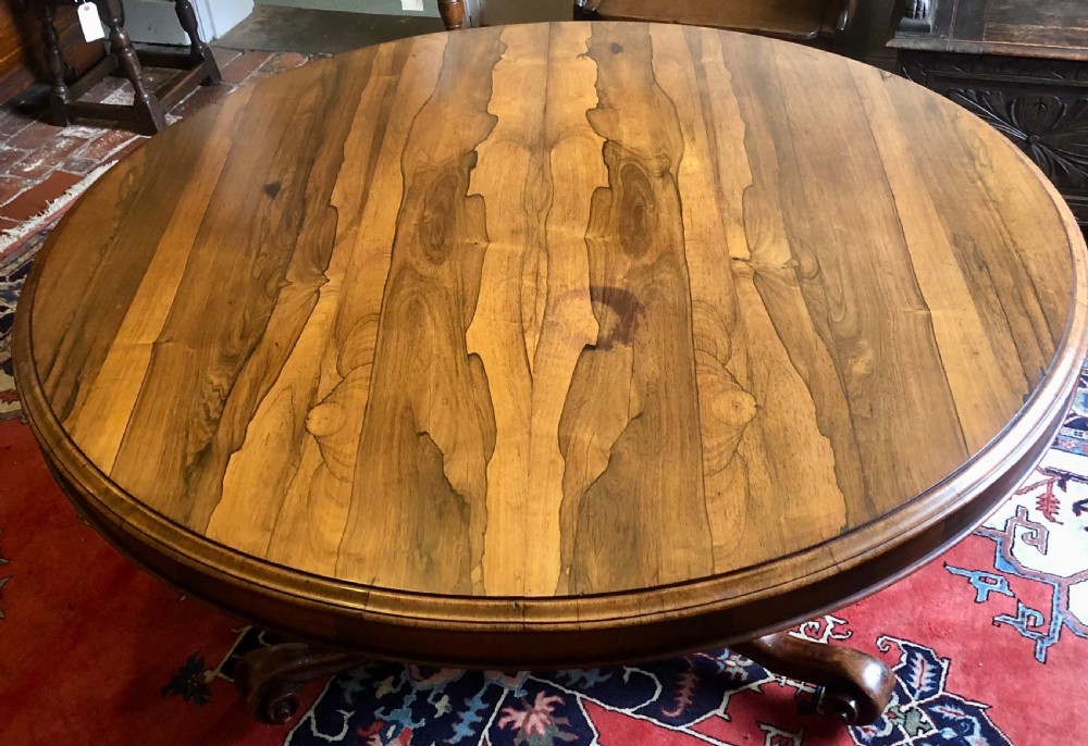 Large 19th Century Figured Rosewood Round Table View II