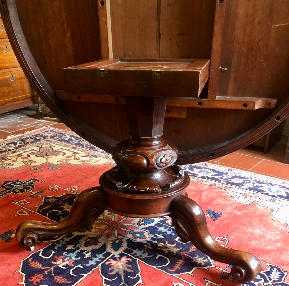 Large 19th Century Figured Rosewood Round Table View V