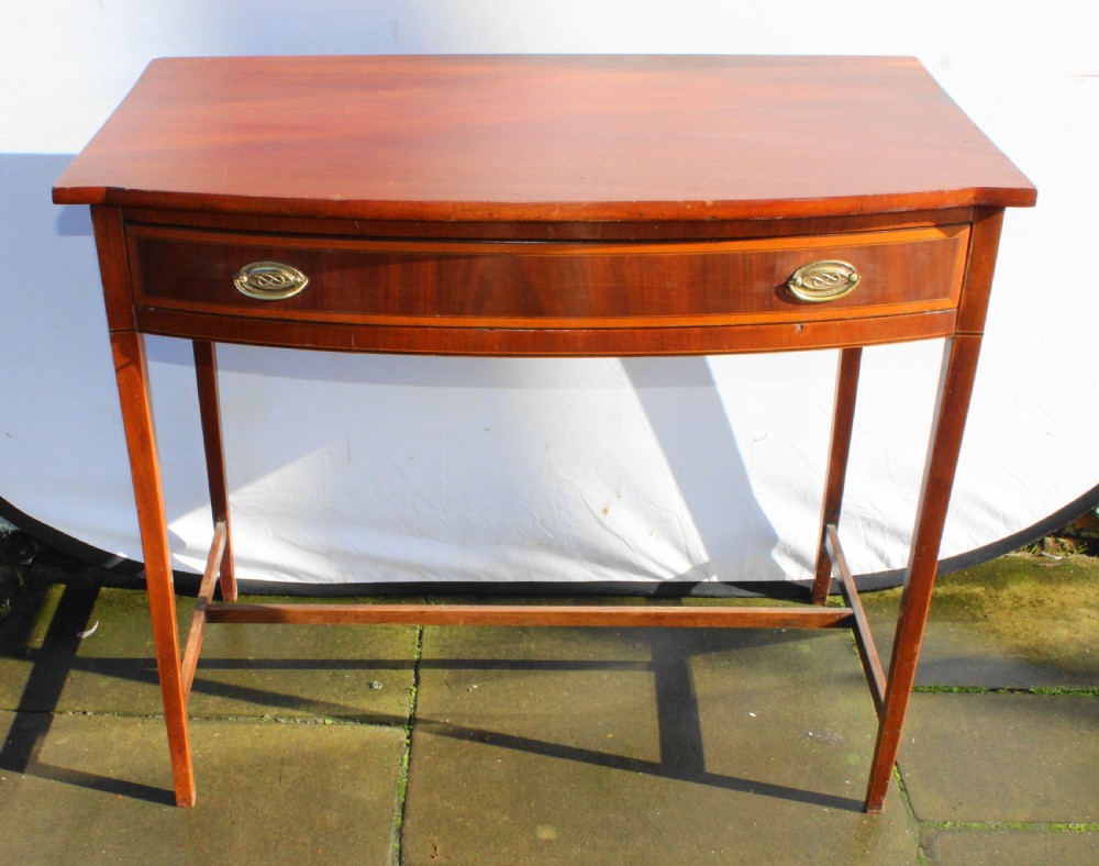 19th century mahogany and crossbanded bow front side table View II