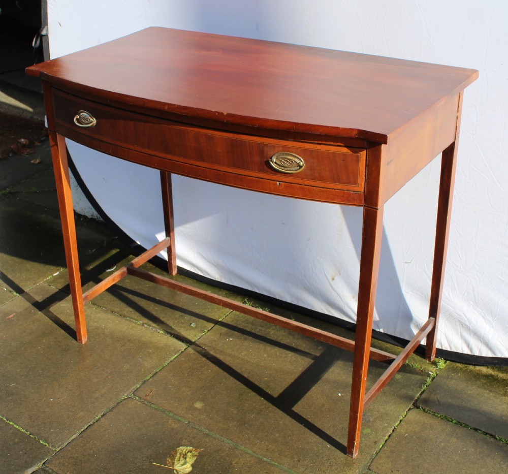 19th century mahogany and crossbanded bow front side table View III