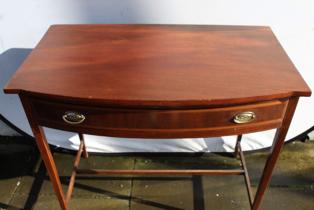 19th century mahogany and crossbanded bow front side table View V