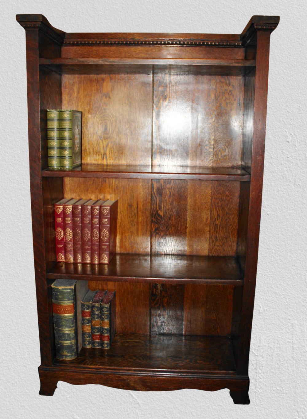 Arts and Crafs oak open bookcase View II