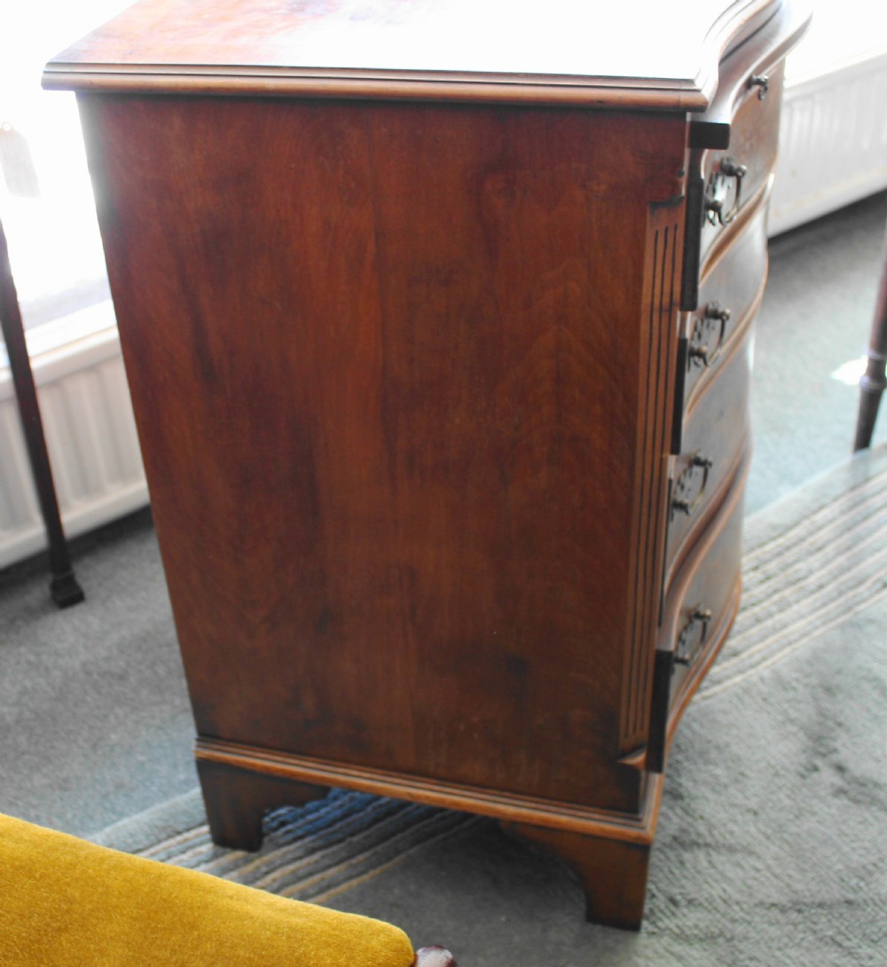Georgian design small burr walnut serpentine chest of drawers View VI