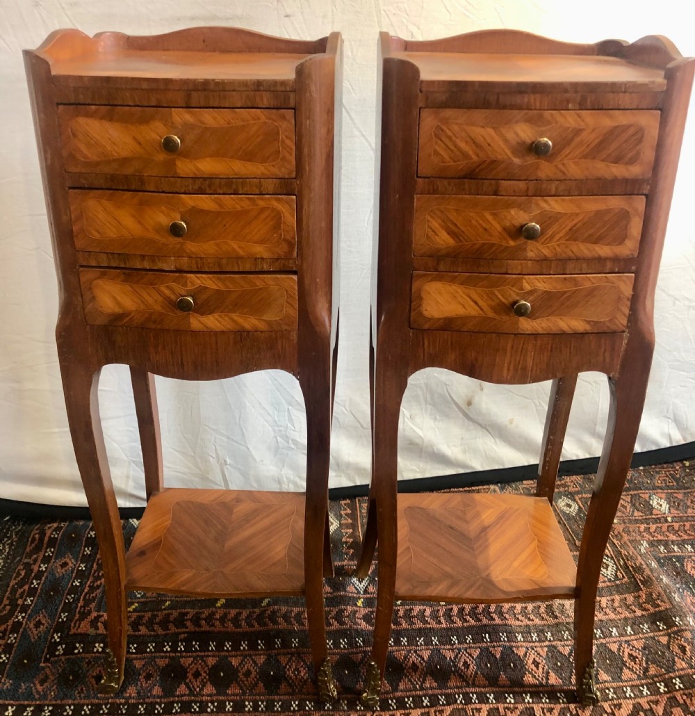 Pair of small French Kingwood & inlaid bedside chests. View IV