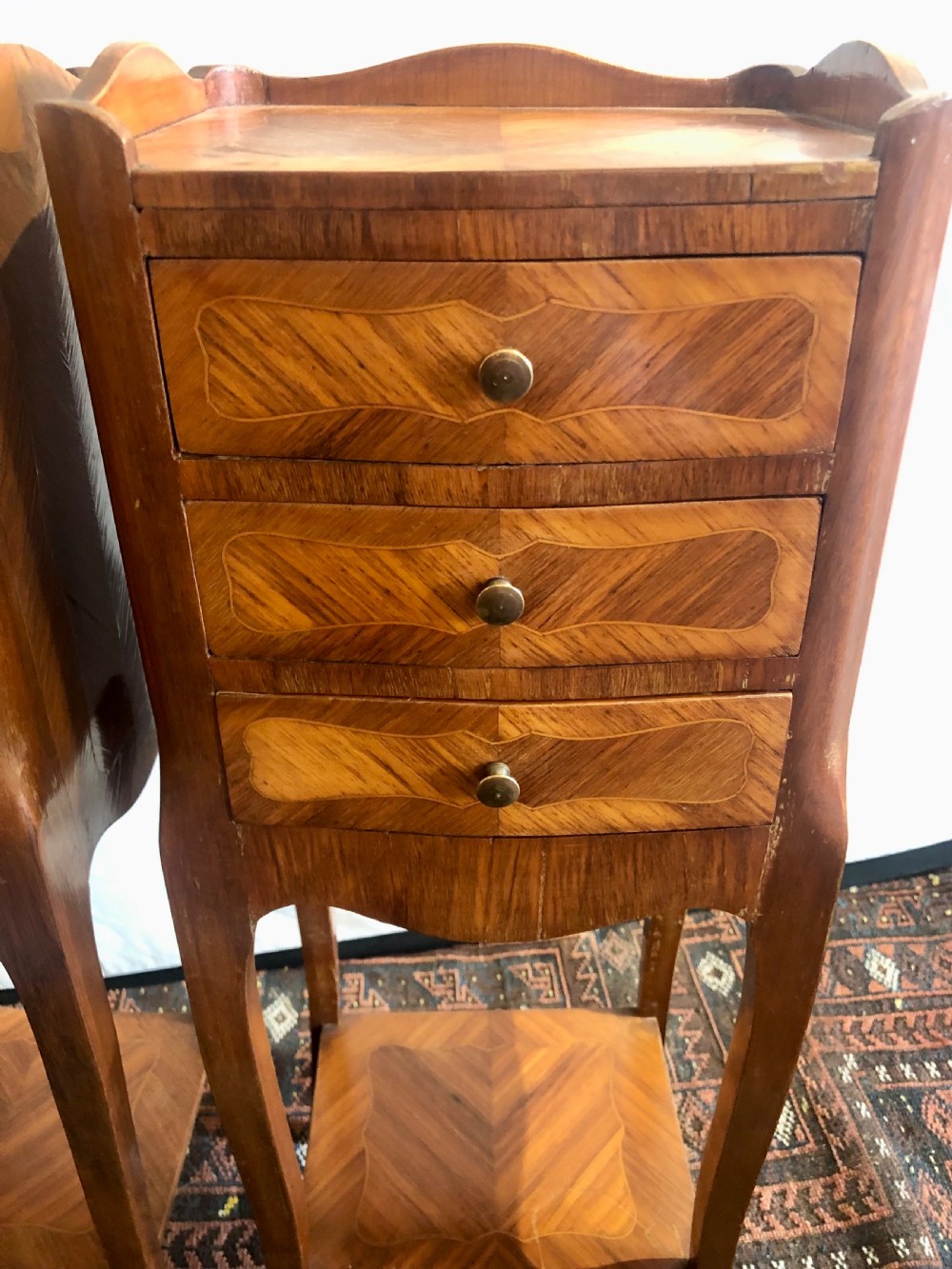Pair of small French Kingwood & inlaid bedside chests. View V