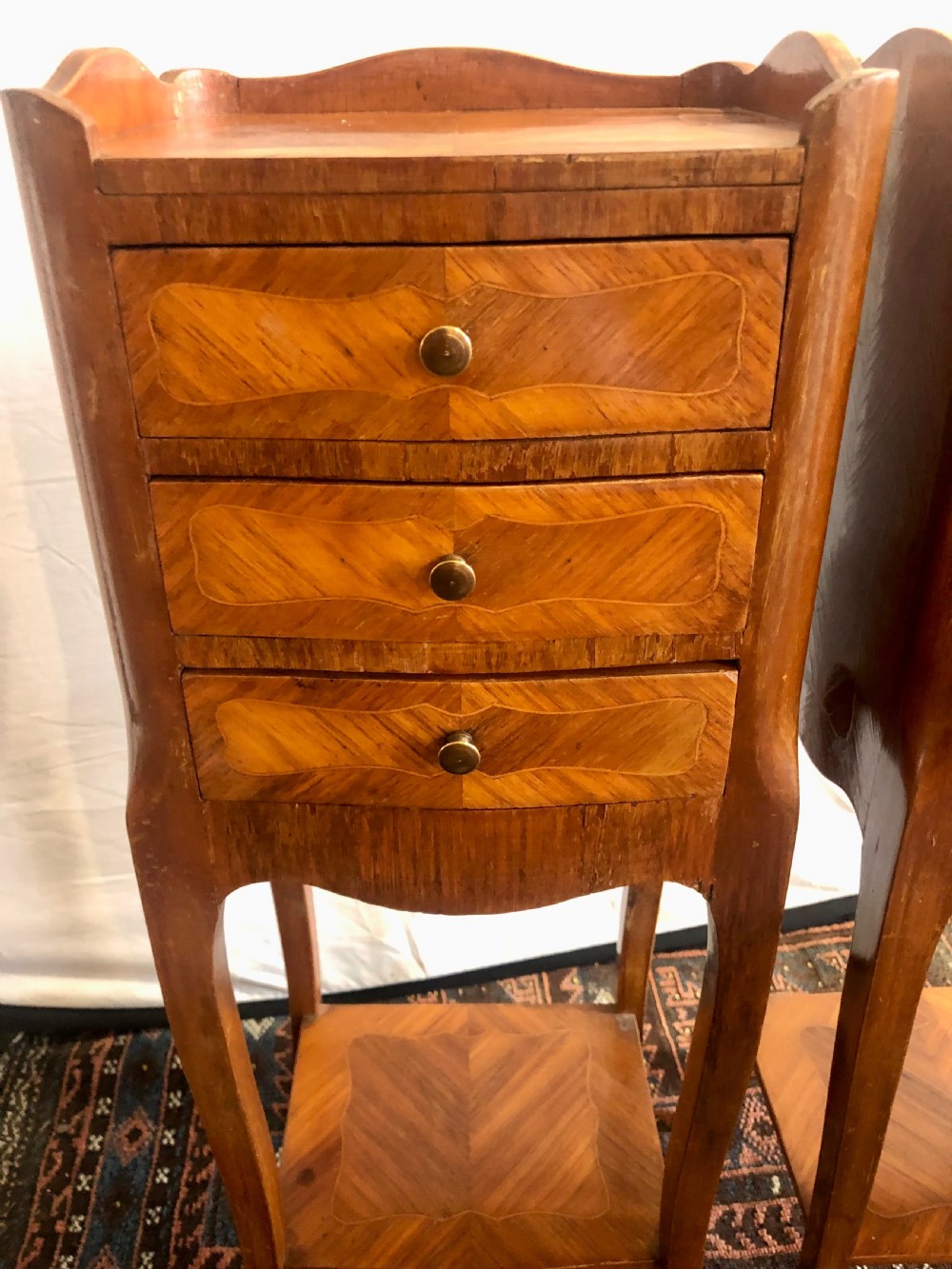 Pair of small French Kingwood & inlaid bedside chests. View VII