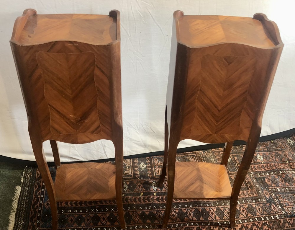 Pair of small French Kingwood & inlaid bedside chests. View VIII