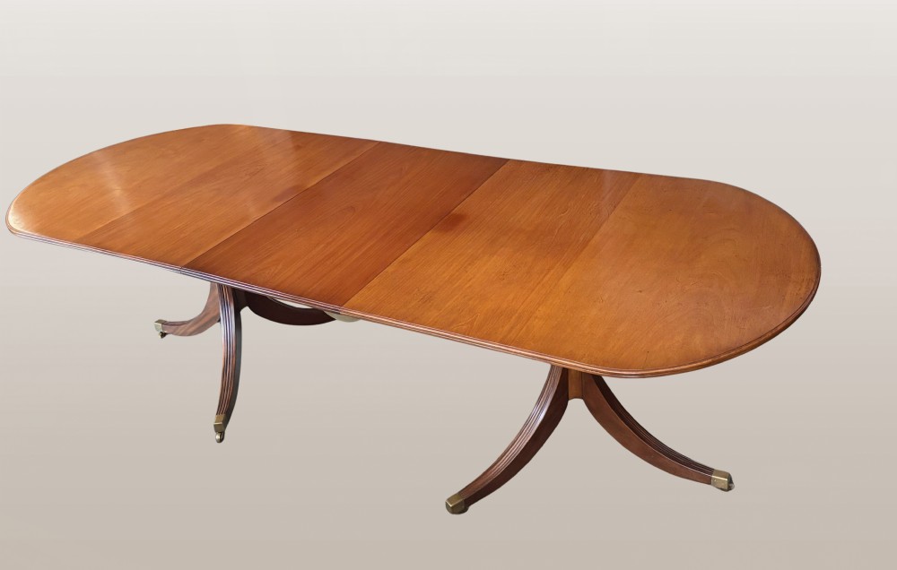 Regency design mahogany large twin pillar dining table
