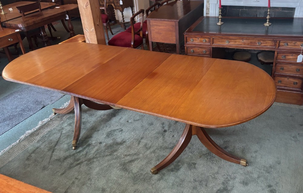 Regency design mahogany large twin pillar dining table View IV