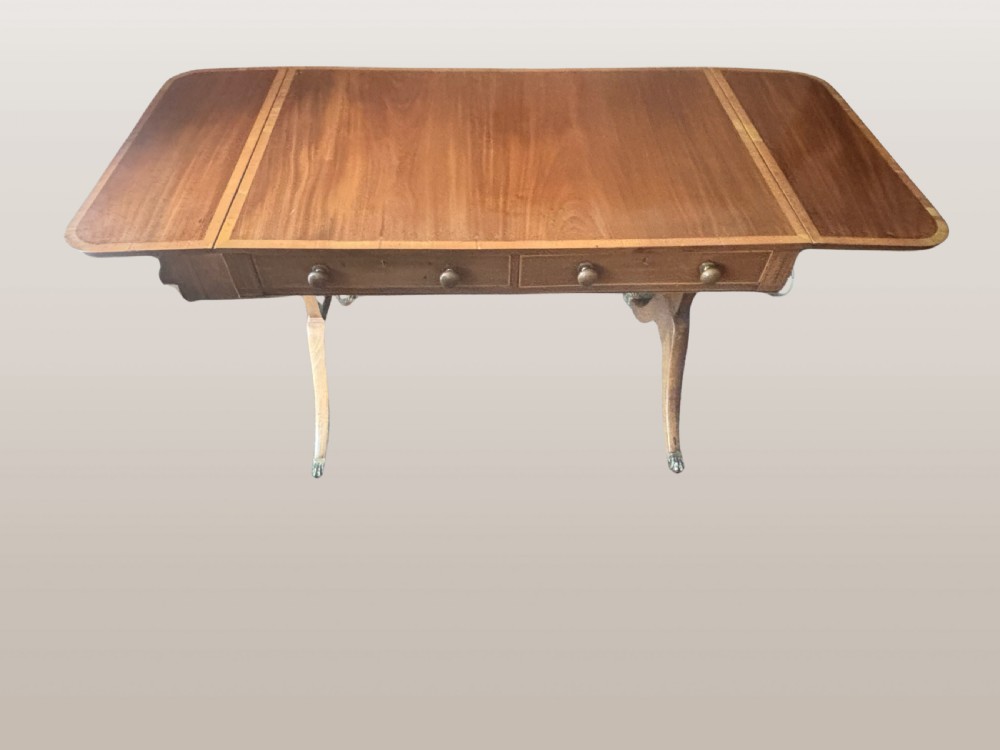 Small Regency mahogany and satinwood inlaid sofa table View II