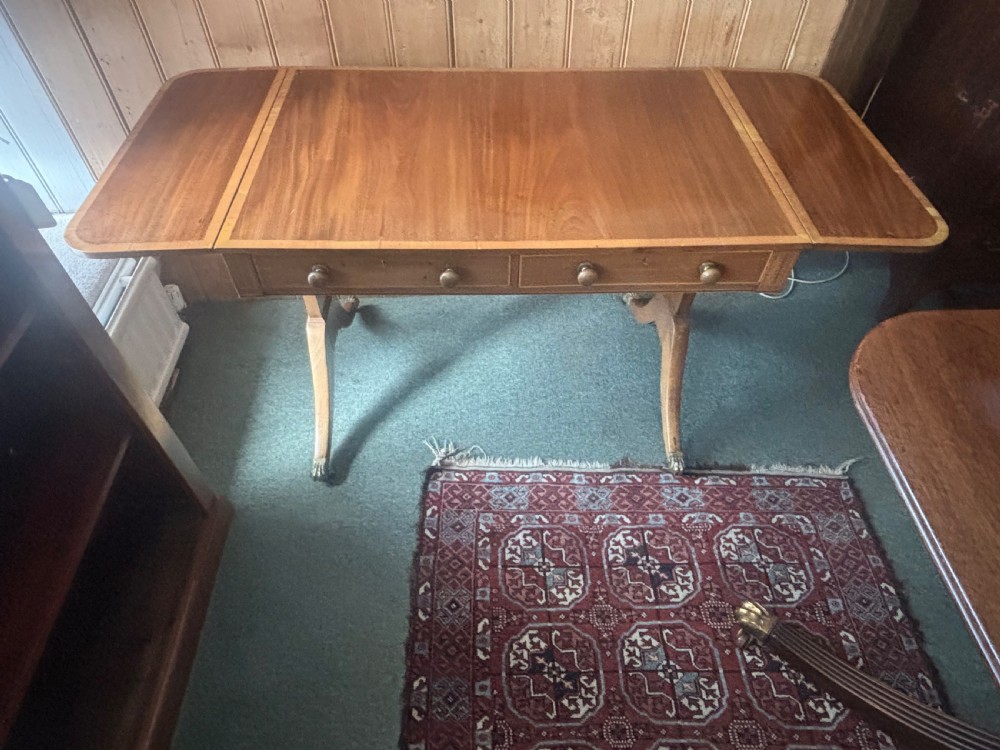 Small Regency mahogany and satinwood inlaid sofa table View III