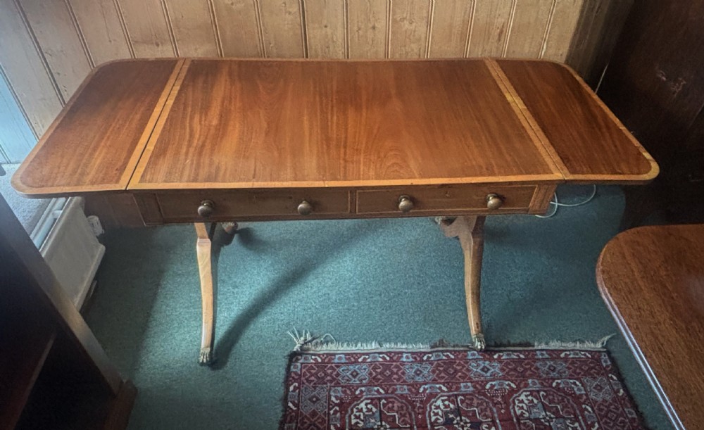 Small Regency mahogany and satinwood inlaid sofa table View V