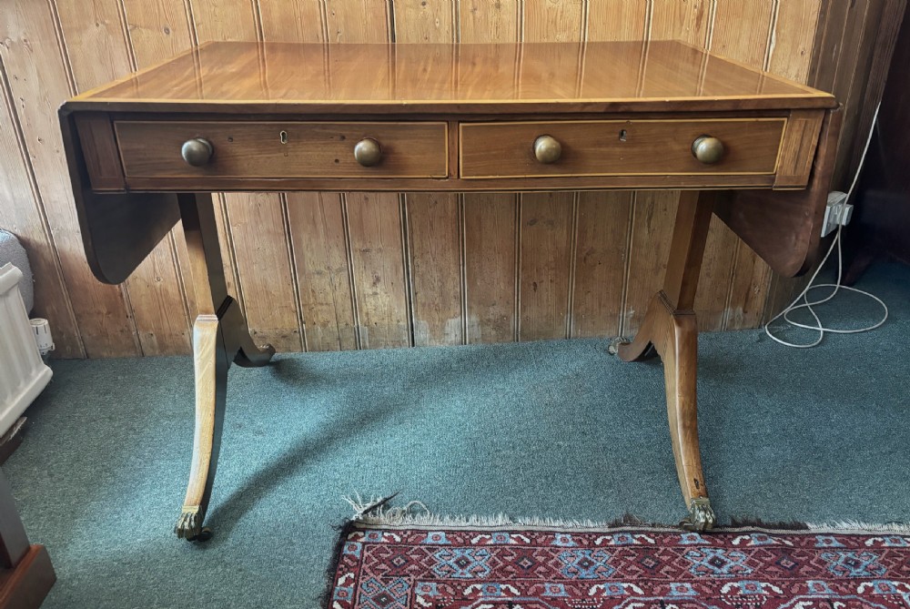 Small Regency mahogany and satinwood inlaid sofa table View VII