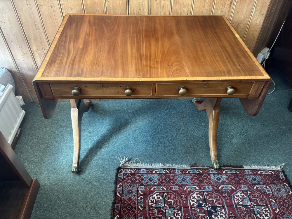 Small Regency mahogany and satinwood inlaid sofa table View IX