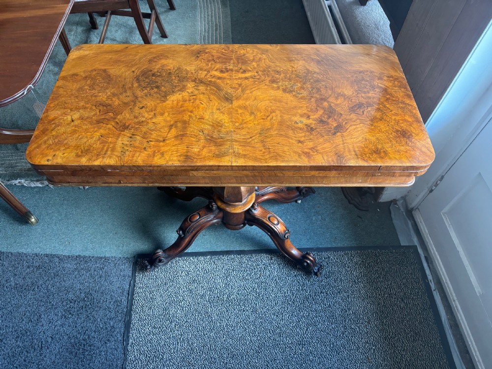 Early Victorian figured walnut card table View VII