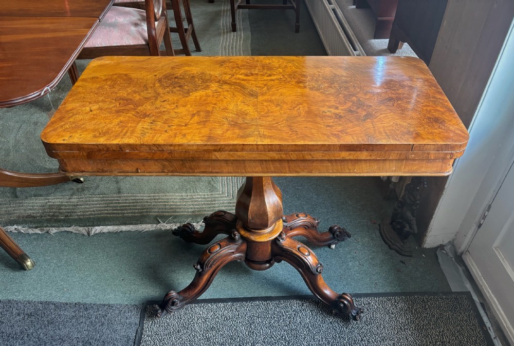 Early Victorian figured walnut card table View IX