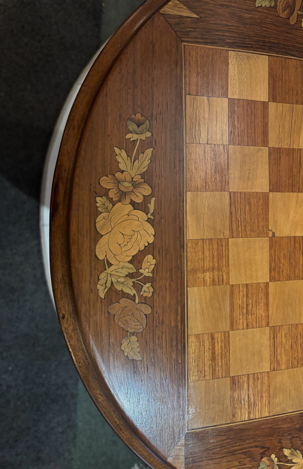 Edwardian inlaid rosewood chess top table View IV