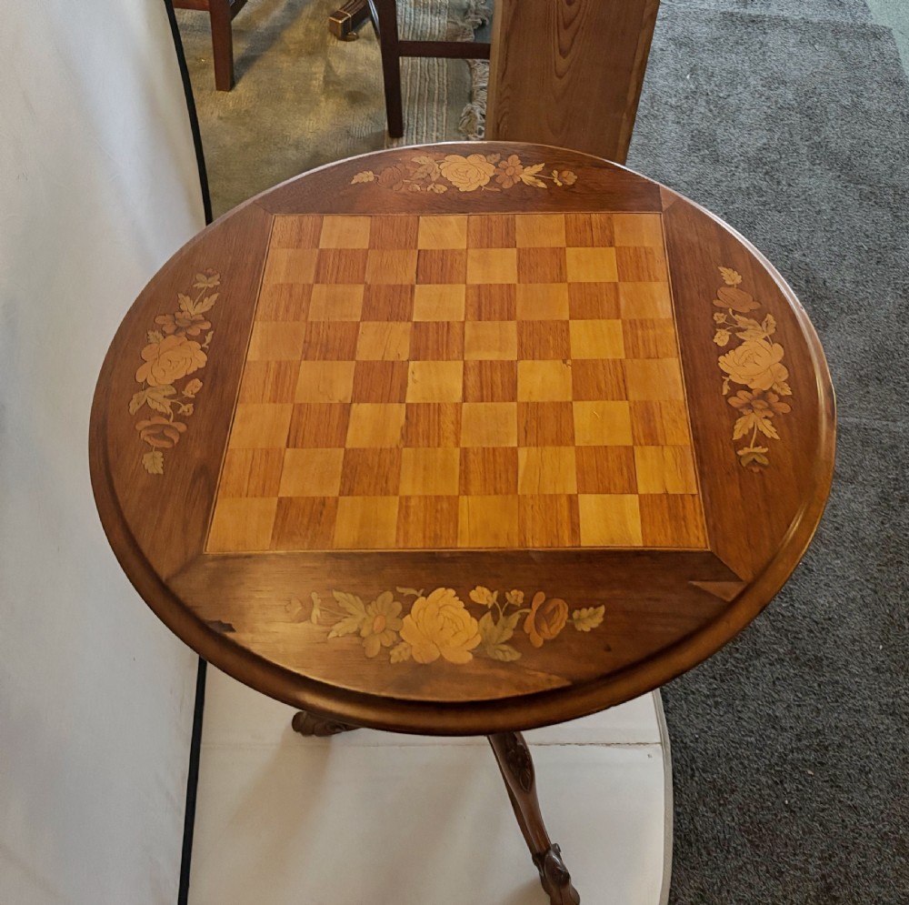 Edwardian inlaid rosewood chess top table View VI