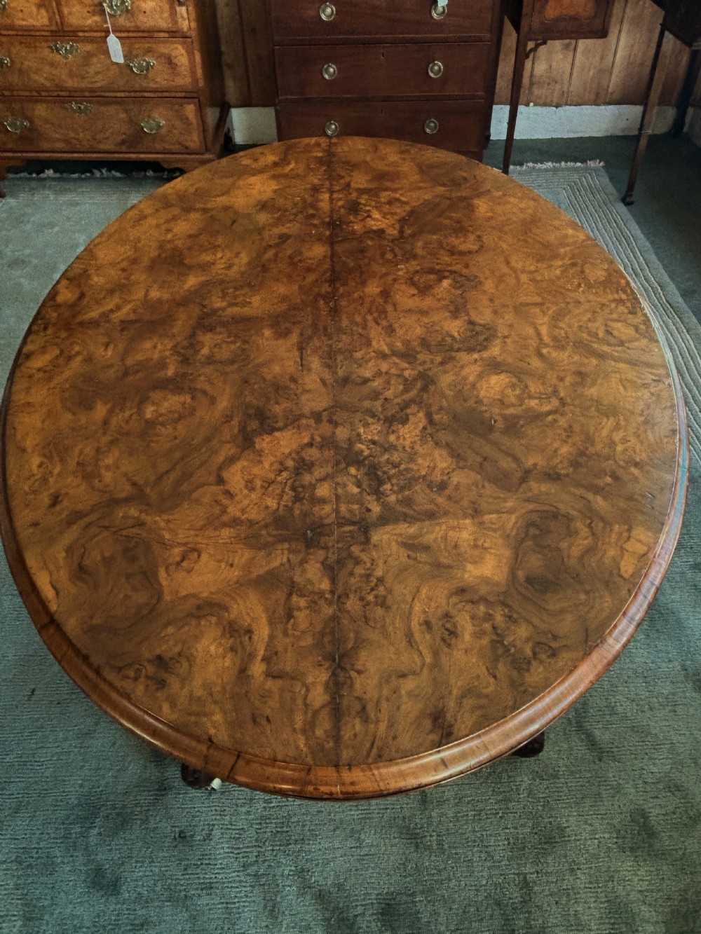 Victorian burr walnut oval breakfast table View VII