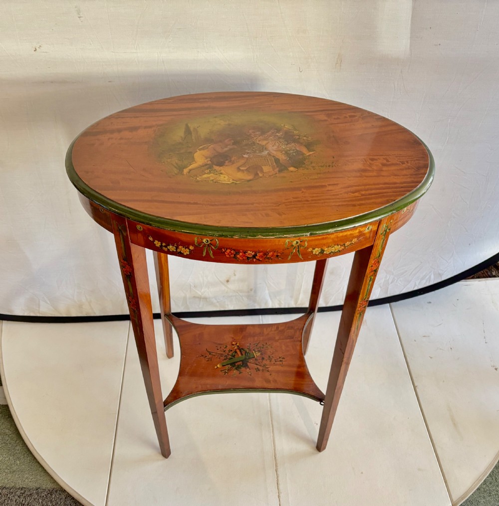 Edwardian satinwood and cherub decorated occasional table  View VI