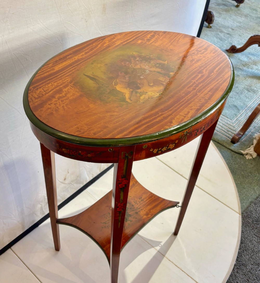 Edwardian satinwood and cherub decorated occasional table  View X